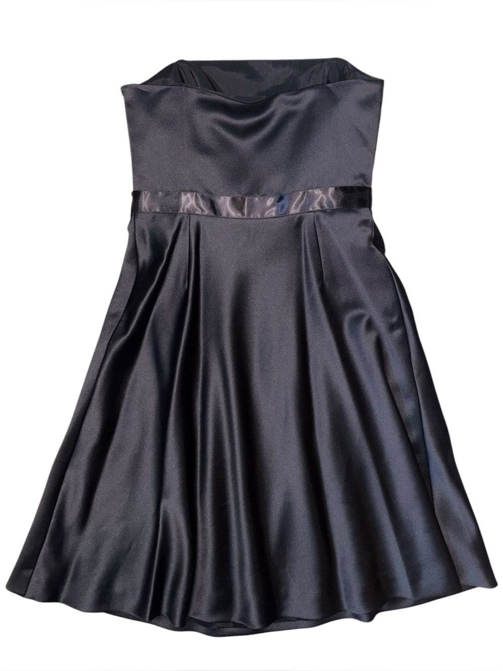 NWT Vintage Y2K Ann Taylor Black Satin Strapless Fit Flare Party Dress 6 - Picture 3 of 4